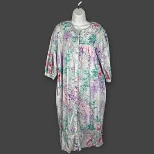 Vintage Aria White Floral Lace Long Nightgown House Dress Medium Cottage Granny